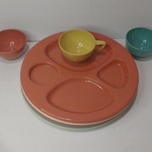 Vintage MCM Plate & Cup Set Gits Ware Mid Century Picnic Pastel Colors USA 8pcs